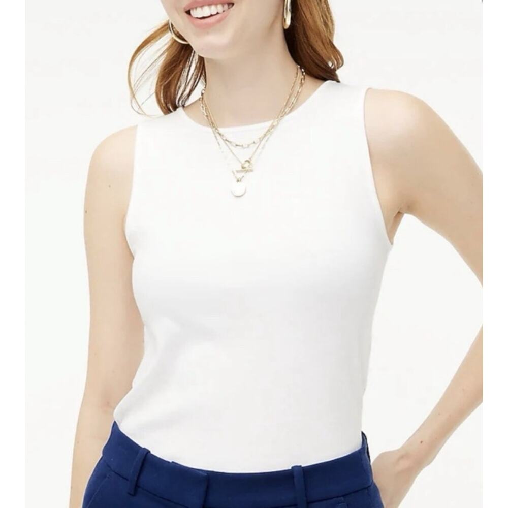 J.Crew Shell Tank Top WMNS XS White Sleeveless Cotton Pullover Slim Fit Stretch